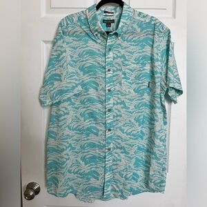 Eddie Bauer Shirt Men's White Classic Fit Sz XLT Wave Abstract Button Down Blue